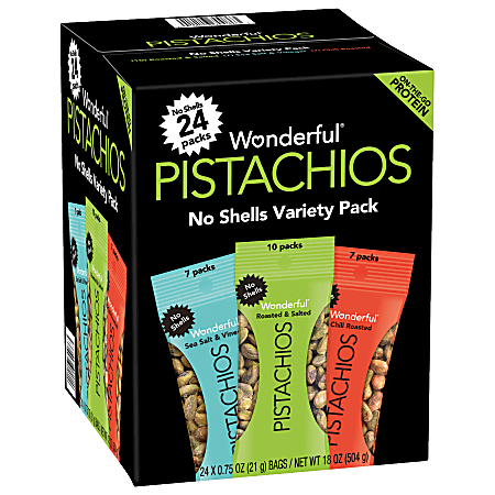 Wonderful Pistachios No Shells Variety Pack, 0.75 Oz, Case Of 24 Packs