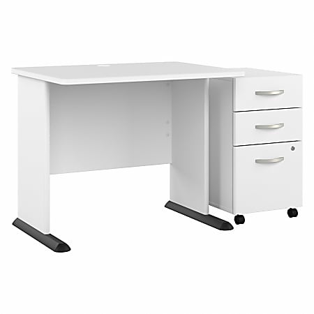 Bush® Business Furniture Studio A 36"W Small Computer Desk With 3-Drawer Mobile File Cabinet, White, Standard Delivery