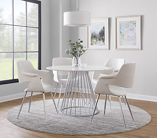 LumiSource Canary Contemporary Dining Table, 29-1/2”H x 29-1/2”W x 43-1/2”D, Silver/White