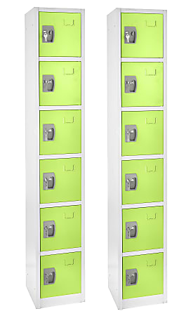 Alpine 6-Tier Steel Lockers, 72”H x 12”W x 12”D, Green, Pack Of 2 Lockers
