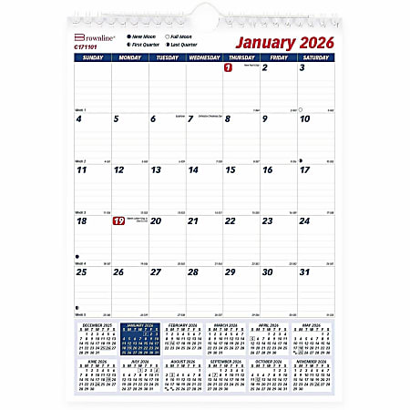 Brownline Ruled Block Wall Calendar - Professional - Julian Dates - Monthly - 1 Year - January 2022 till December 2022 - 1 Month Single Page Layout - 8" x 11" White Sheet - Twin Wire - White - Paper - 1 / Each