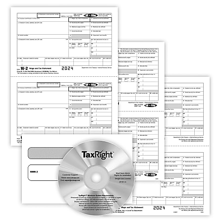 ComplyRight® W-2 Recipient Copy Only Tax Form Set, 5-Part, 2-Up, with Envelopes & TaxRight Software, Pack of 50