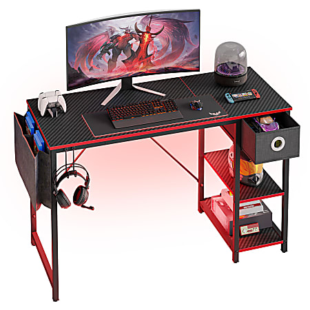 Bestier 48"W Reversible Computer Desk With Storage Drawer, Adjustable Shelf And Side Bag, Black