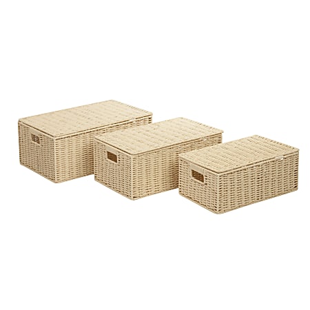 Honey-Can-Do Paper Rope Cord Basket Set,  Assorted Sizes (S, M, L), Natural, Set Of 3