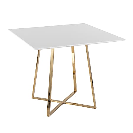 LumiSource Cosmo Contemporary Glam Square Dining Table, 36”H x 36”W x 36”D, Gold/White
