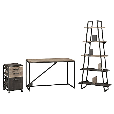 Bush Furniture Refinery Industrial Desk With A Frame Bookshelf And Mobile File Cabinet, 50"W, Rustic Gray/Charred Wood, Standard Delivery