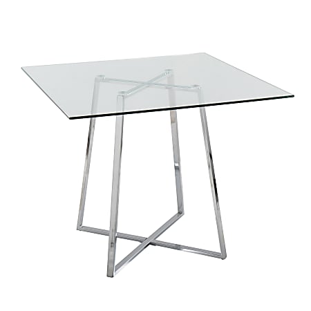 LumiSource Cosmo Contemporary Glam Square Dining Table, 36”H x 36”W x 36”D, Chrome/Clear