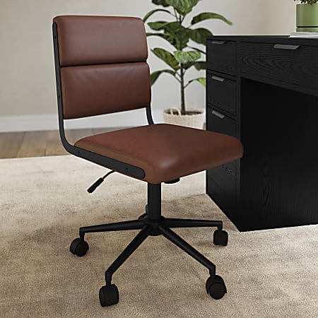 Martha Stewart Lulu Upholstered Office Chair, Saddle Brown Faux Leather/Oil Rubbed Bronze Frame