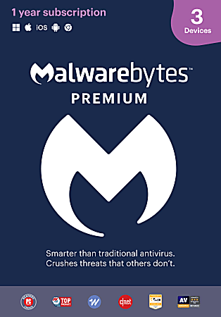 Malwarebytes Premium, For 3 Devices, 1-Year Subscription, For PC/Mac®/Android, Product Key