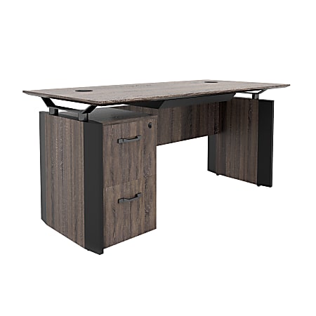 Forward Furniture Allure 66"W Desk With Center Drawer And 2-Drawer Single Pedestal, Southern Walnut/Black