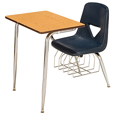 Scholar Craft™ 620 Series Student Combo Desk, Navy Chair With Oak Desktop, Set Of 2