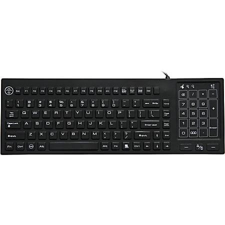 DSI WATERPROOF IP68 KEYBOARD WITH TRACK PAD/NUMBER PAD LED BACKLIT - Cable Connectivity - USB Interface - 88 Key - TouchPad - Windows - Black