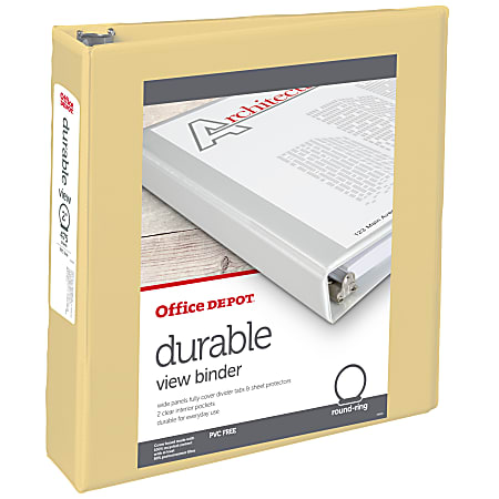 Office Depot® Brand 49% Recycled Durable View Round-Ring Binders, 2" Round Rings, Yellow