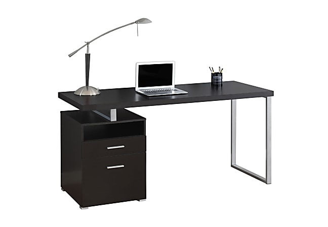 Monarch Specialties Contemporary Computer Desk With 2-Drawers And Open Shelf, Cappuccino/Silver