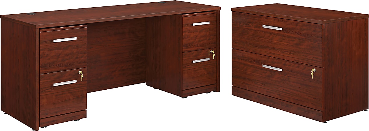 Sauder® Affirm Collection Executive Desk With Two 2-Drawer Mobile Pedestal Files And Lateral File, 72"W x 24"D, Classic Cherry