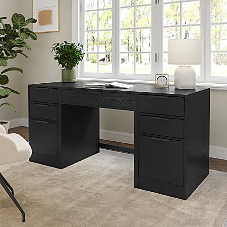 Martha Stewart Kayden Home Office Modular Single-Drawer Desk with Dual 3 Drawer File Cabinets, Black