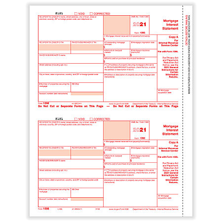 ComplyRight™ 1098 Tax Forms, 2-Up, Federal Copy A, Laser, 8-1/2" x 11", Pack Of 100 Forms