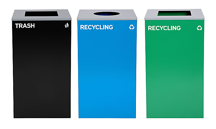 Alpine Industries Stainless-Steel Open Top Recycling And Trash Can Set, 29 Gallons Black/Blue/Green - ALP4450-BLK-KIT35