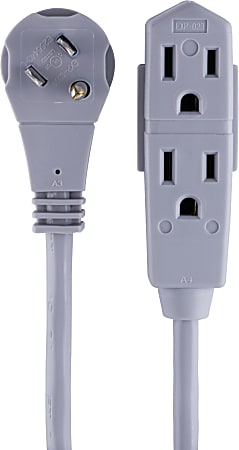 GE 3 Outlet Extension Cord 25 Long Cord Flat Plug Gray 43025 - Office Depot