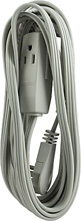 GE 3 Outlet Extension Cord, 15' Long Cord, Flat Plug, Gray, 43026