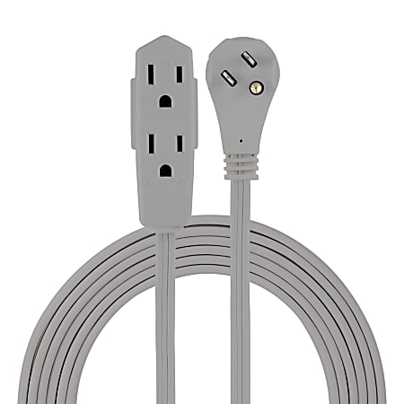 GE 3 Outlet Extension Cord 15 Long Cord Flat Plug Gray 43026 - Office Depot