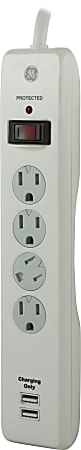 GE 4-Outlet/2 USB Port Surge Protector, 3&#x27; Cord,