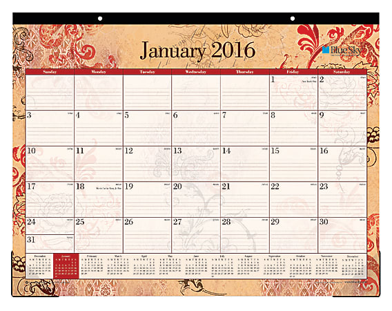 Blue Sky® 50% Recycled Desk Pad Calendar, 22" x 17", Heather, January-December 2016