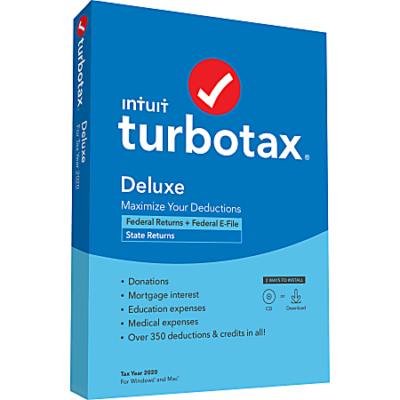TurboTax® Desktop Deluxe Federal E-File + State 2020, For PC/Mac
