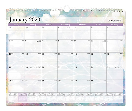 AT-A-GLANCE® Dreams Monthly Wall Calendar, 15" x 12", Multicolor, January To December 2020, PM83-707