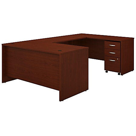 Bush Business Furniture Components 60"W U-Shaped Desk With 3-Drawer Mobile File Cabinet, Mahogany, Premium Installation