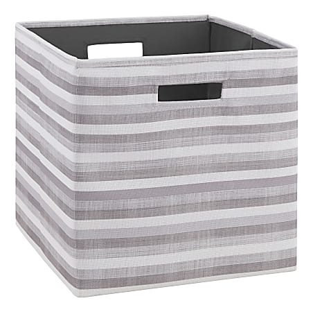 Linon Emmet Storage Bins, Medium Size, Gray Stripes, Pack Of 2