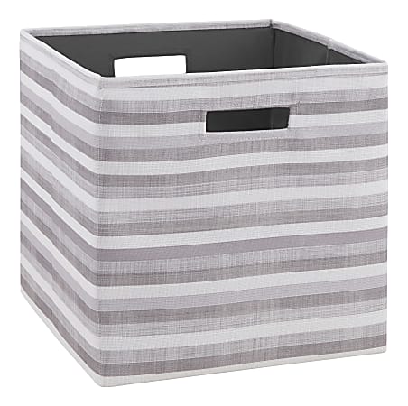 Linon Home Decor Products Emmet Storage Bins, Medium Size, Gray Stripes, Pack Of 2