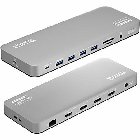 Plugable 13-in-1 USB C Docking Station Dual Monitor, 100W Charging, Dual 4K Displays 2x HDMI or 2x DisplayPort - Compatible with Mac, Windows, Thunderbolt 3 / 4, USB-C, 5x USB, Ethernet, SD Card Reader