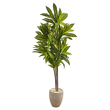 Nearly Natural Dracaena 68”H Artificial Plant With Planter, 68”H x 21”W x 21”D, Green/Sand