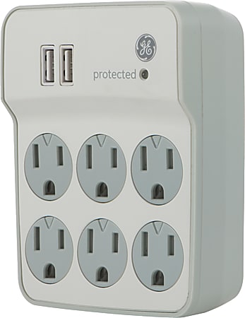 GE 6-Outlet/2 USB Port Surge Protector, White
