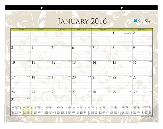 Blue Sky™ Monthly Desk Pad Calendar, 22" x 17", 50% Recycled, Tropical, January–December 2016