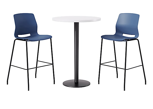 KFI Studios Proof Bistro Round Pedestal Table With Imme Barstools, 2 Barstools, 30", Designer White/Black/Navy Stools