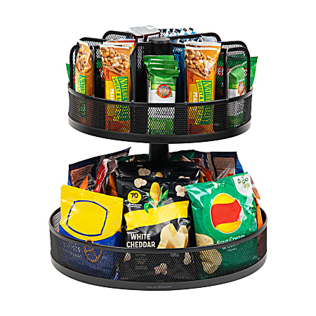 Mind Reader 2 Tier Lazy Susan Granola Bar And Snack Organizer 14 14 H x 13  34 W x 13 34 D Black - Office Depot