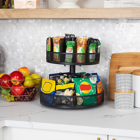 HIS 2-Tier Black Lazy Susan Organizer - Adjustable Height Rotating Turntable For Cabinet & Countertop