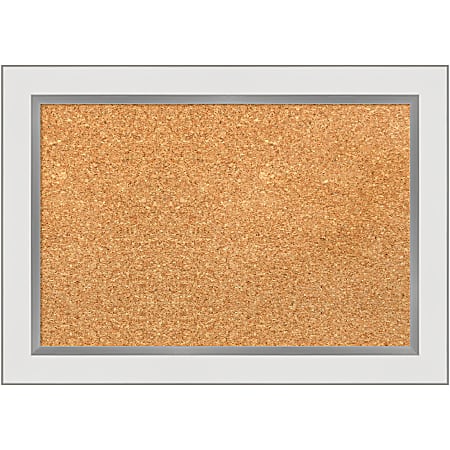 Amanti Art Rectangular Non-Magnetic Cork Bulletin Board, Natural, 21” x 15”, Eva White Silver Narrow Plastic Frame