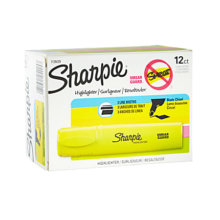 Sharpie® Blade Highlighters, Chisel Point, Fluorescent Yellow, Pack Of 12