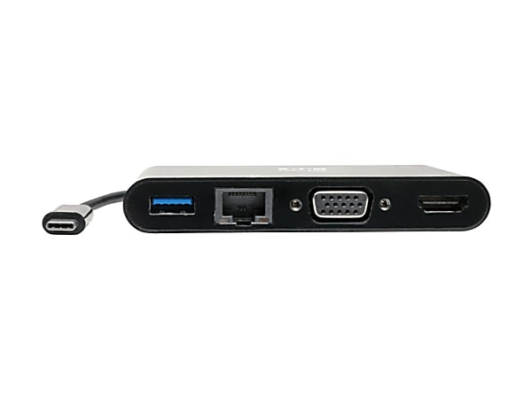 Tripp Lite USB C Docking Station Adapter Converter 4K w/ HDMI, VGA, Gigabit Ethernet, USB-A Hub, Black, Thunderbolt 3 Compatible -  - U44406NHV4GUB