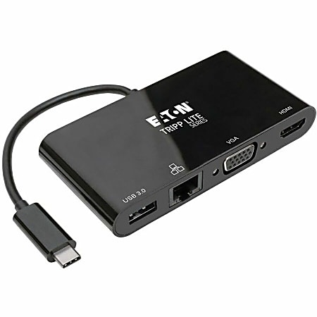 Tripp Lite USB C Docking Station Adapter Converter 4K w/ HDMI, VGA, Gigabit Ethernet, USB-A Hub, Black, Thunderbolt 3 Compatible -  - U44406NHV4GUB