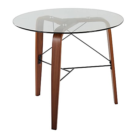 LumiSource Trilogy Contemporary Round Dinette Table, 30-1/2"H x 34-1/2"W x 34-1/2"D, Walnut/Clear