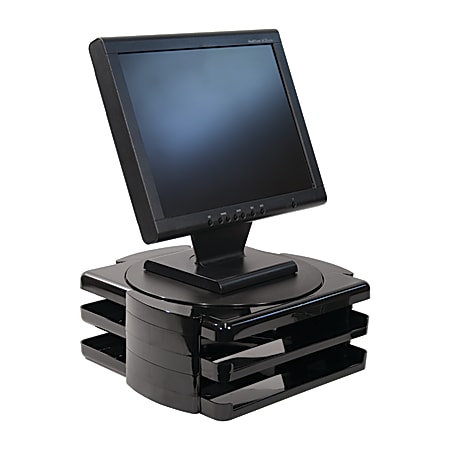 Brenton Studio™ Essential Elements Monitor Stand With 2 Letter-Size Trays, 5 2/5"H x 13 1/2"W x 13 3/5"D, Black