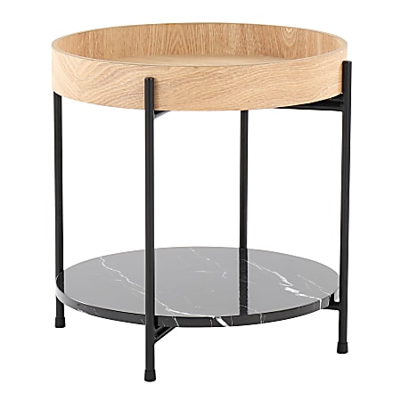 LumiSource Daniella Contemporary End Table, 17-1/2”H x 18”W x 18”D, Black/Natural/Black Marble