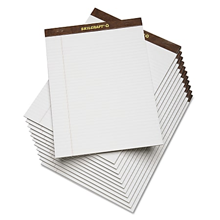 SKILCRAFT® 30% Recycled Perforated Writing Pads, 8 1/2" x 11", White, Legal Ruled, Pack Of 12 (AbilityOne 7530-01-372-3108)