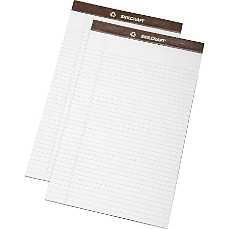 SKILCRAFT® 30% Recycled Perforated Writing Pads, 8 1/2" x 14", White, Legal Ruled, Pack Of 12 (AbilityOne 7530-01-372-3109)