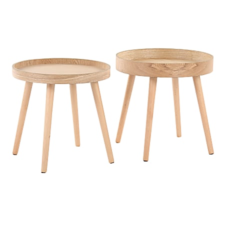 LumiSource Mid-Century Modern Side Table Set, Natural, Set Of 2 Tables