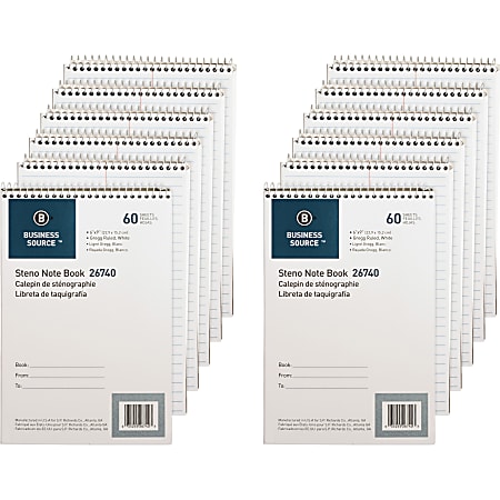 Business Source Steno Notebook - 60 Sheets - Wire Bound - Gregg Ruled Margin - 15 lb Basis Weight - 6"x9" Sheet Size - 26740PK
